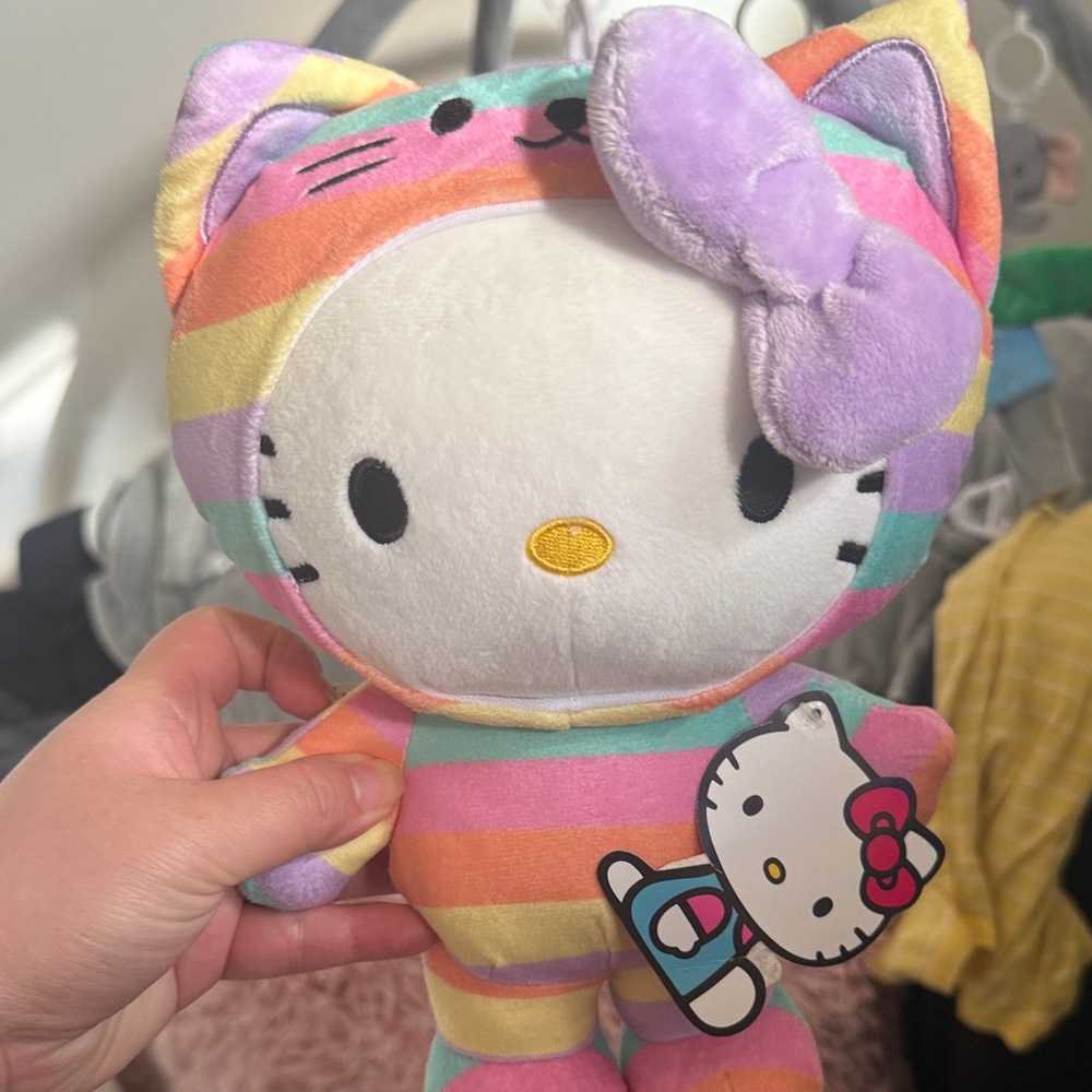Hello Kitty Plush in Rainbow Stripes